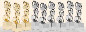 3 gold and 6 silver award trophies